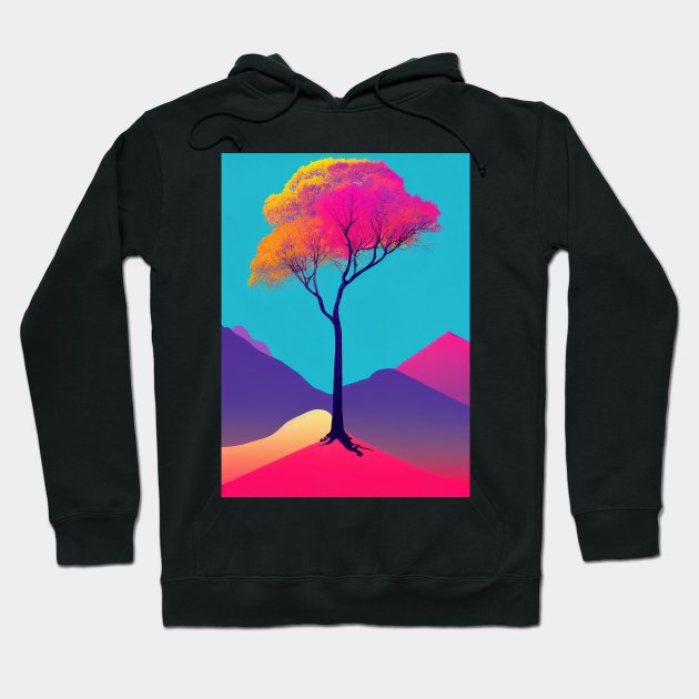 Lonely Tree Under A Blue Night Sky Vibrant Colored Whimsical Minimalist - Abstract Bright Colorful Nature Poster Art of a Leafless Tree Hoodie by JensenArtCo